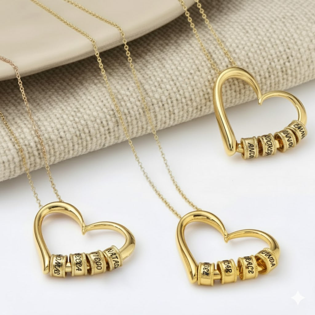 Mira & Co. Custom Name Bead Heart Necklace