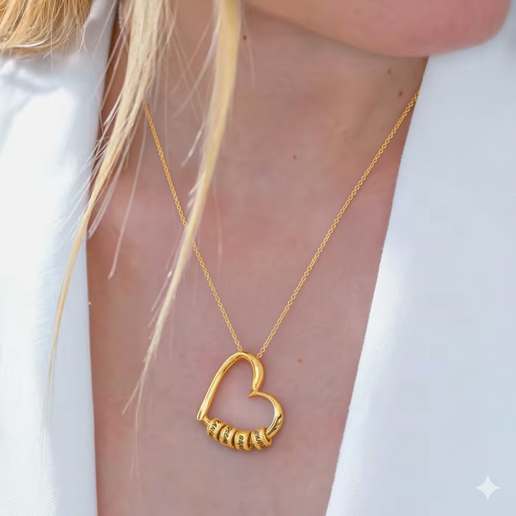 Mira & Co. Custom Name Bead Heart Necklace